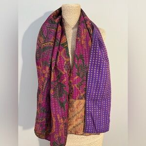 Vibrant Purple and Pink silk Kantha stitched Scarf